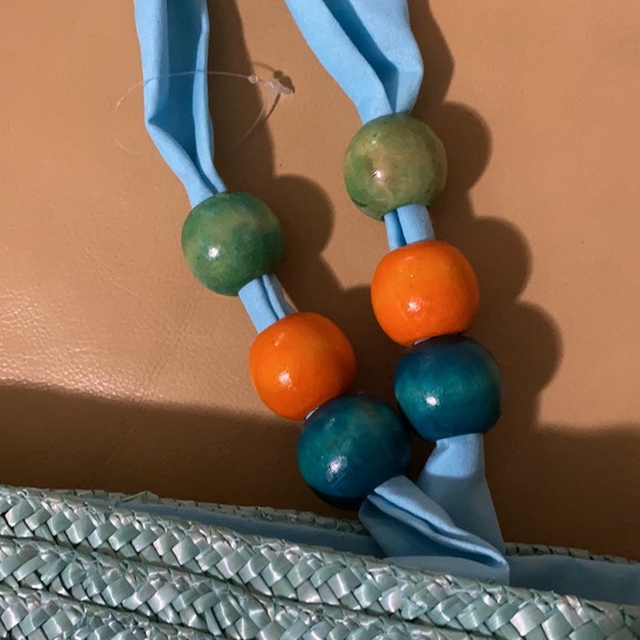 NWOT Beach Straw handbag blues beach bag - Picture 3 of 7